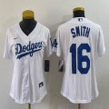 Women Los Angeles Dodgers #16 Will Smith white majestic baseball Jersey