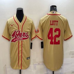 Nike 49ers #42 Ronnie Lott yellow baseball jerseys Joint name-BD