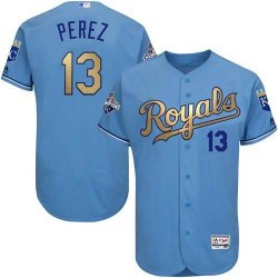 2016 Kansas City Royals #13 Salvador Perez skyblue gold Flexbase Authentic Collection Jersey