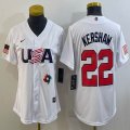 Youth 2023 World Cup #22 Clayton Kershaw white USA majestic baseball jerseys 01