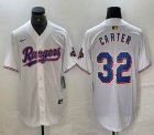 Nike Texas Rangers #32 Evan Carter white majestic baseball jerseys Champion patch-BD