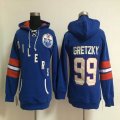 Women Edmonton Oilers Wayne Gretzky 99 blue NHL Hooded Sweatshirt