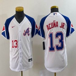 Women Nike Anaheim Angels #13 Ronald Acuna Jr. white blue majestic baseball city version