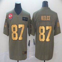 Kansas City Chiefs #87 Travis Kelce green gold Nike Camo 2019 Salute to Service Limited Jersey