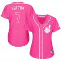 2017 Women Cleveland Indians #7 Kenny Lofton pink majestic mlb jersey