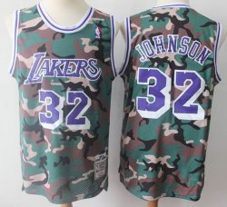 Los Angeles Lakers 32 Magic Johnson green camo basketball jersey -S8