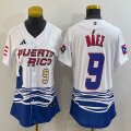 Youth Puerto Rico #9 Baseball Javier Báez White 2023 World Baseball Classic Replica Player Jersey