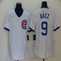 Nike Chicago Cubs #9 Javier Baez white blue stripes throwback MLB baseball Jersey-BD