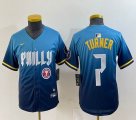 Youth Nike Philadelphia Phillies #7 Trea Turner blue majestic baseball jerseys city version 04