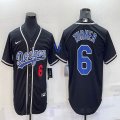 Los Angeles Dodgers #6 Justin Turner Beige throwback black majestic baseball Jerseys-BD