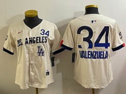 Women Nike Los Angeles Dodgers #34 Fernando Valenzuela beige majestic baseball Jerseys city version-BD 01