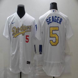 Nike Los Angeles Dodgers #5 Corey Seager white gold Flexbase Authentic Collection Jersey