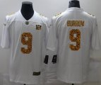 Custom Nike Cincinnati Bengals #9 Joe Burrow white Color Rush Limited Jersey Flocking Leopard