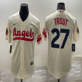 Nike Los Angeles Angels #27 Mike Trout beige majestic baseball jerseys city version-BD 01