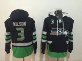 Seattle Seahawks #3 Russell Wilson dark blue nfl Hooded Sweatshirt