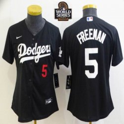 Los Angeles Dodgers #5 Freddie Freeman black women majestic baseball jersey