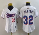 Youth Nike Texas Rangers #32 Evan Carter white majestic baseball jerseys Champion patch-BD 04