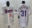 Nike Texas Rangers #31 Max Scherze white majestic baseball jerseys Champion patch-BD 01