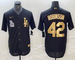 Nike Los Angeles Dodgers#42 Jackie Robinson black gold majestic baseball Jersey -BD 01