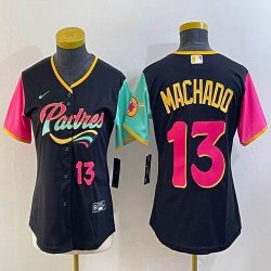 Women Nike San Diego Padres #13 Machado black majestic baseball jerseys big logo 02