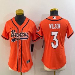 Women Nike Denver Broncos #3 Russell Wilson orange baseball jerseys Joint name-BD