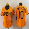 Women Nike Pittsburgh Pirates #10 Bryan Reynolds gold majestic baseball jerseys city version 01