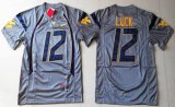 West Virginia Mountaineers #12 Oliver Luck Grey College Football Jersey