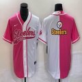 Nike Steelers pink and white splits baseball Jersey Joint name-BD 01