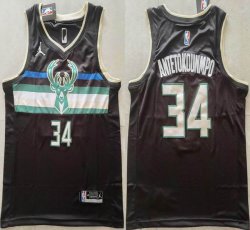 Jordan Logo Milwaukee Bucks 34# Giannis Antetokounmpo Black basketball jerseys-XD