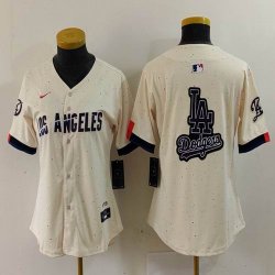 Women Nike Los Angeles Dodgers blank beige fashion MLB baseball Jersey 08