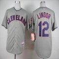 Cleveland Indians #12 Francisco Lindor gray baseball jersey