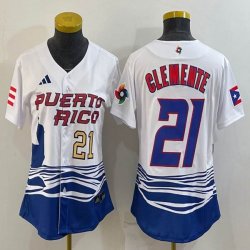 Youth Puerto Rico Baseball #21 Roberto Clemente White 2023 World Baseball Classic Replica Player Jersey 03