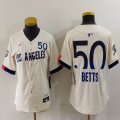 Women Nike Los Angeles Dodgers #50 Mookie Betts beige fashion majestic baseball jerseys 01