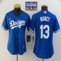 Nike Women Los Angeles Dodgers #13 Max Muncy blue majestic baseball Jersey 2020 Dodger World Series Champions