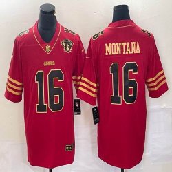 Nike San Francisco 49ers #16 Joe Montana red gold color Rush Limited Jersey with 75th patch