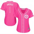 2017 Women Texas Rangers #1 Elvis Andrus pink majestic mlb jersey