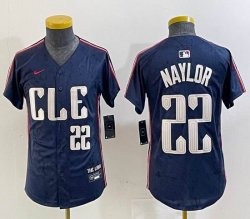 Youth Nike Cleveland Indians #22 Josh Naylor blue majestic baseball jersey -BD 03