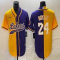 Nike Los Angeless Lakers #24 Kobe Bryant purple yellow splits baseball jerseys Joint name-BD