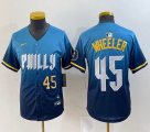 Youth Nike Philadelphia Phillies #45 Zack Wheeler skyblue majestic baseball jersey city version-BD 02