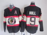 Chicago Blackhawks Bobby Hull #9 black nhl hockey jersey A patch