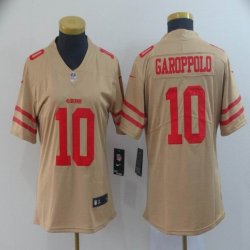 Women Nike 49ers #10 Jimmy Garoppolo Yellow NFL Jersey Inverted version