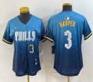 Women Nike Philadelphia Phillies #3 Bryce Harper blue majestic baseball jersey city version-BD 01