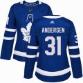 Women Adidas Toronto Maple Leafs #31 Frederik Andersen blue hockey jersey