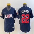 Women 2023 World Cup #22 Clayton Kershaw blue USA majestic baseball jerseys 01