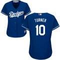 Women Los Angeles Dodgers #10 Justin Turner blue majestic baseball jersey