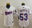 Youth Nike Texas Rangers #53 Adolis Garcia white majestic baseball jerseys Champion patch-BD