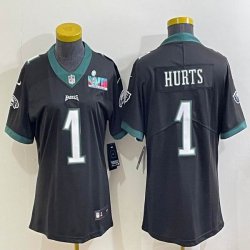 2023 super bowl Women Nike Philadelphia Eagles #1 Jalen Hurts black Color Rush Limited Jersey