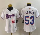 Women Nike Texas Rangers #53 Adolis Garcia white majestic baseball jerseys Champion patch-BD 01