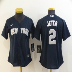 Women Nike New York Yankees 2# Derek Jeter dark blue majestic baseball Jersey-BD