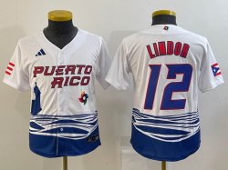 Women Puerto Rico Baseball Francisco Lindor White 2023 World Baseball Classic Replica Player Jersey 08